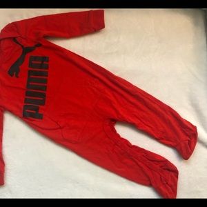 Puma red one piece with feet!